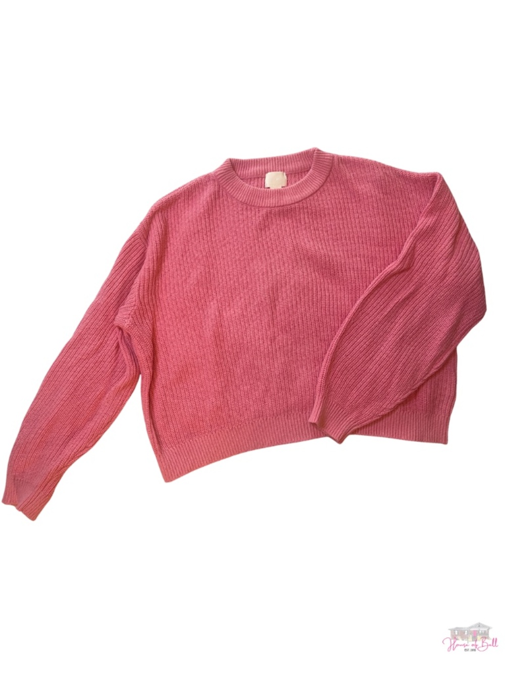 H&M Pink Ribbed Chunky Knit Cropped Crewneck Sweater Medium